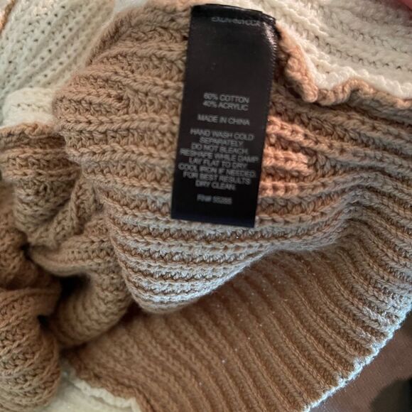 Express Brown black cream color block knit sweater cotton blend sz S crew neck - Picture 9 of 10